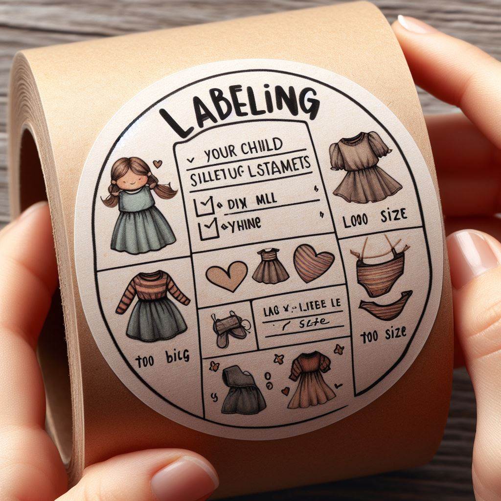 Het gebruik van labels is een handige manier om snel te zien welke kledingstukken te groot zijn en helpt bij het organiseren van de opslag.