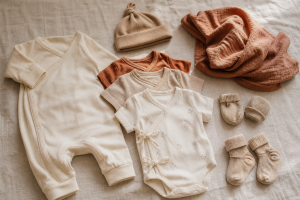 Complete newborn-uitzet met kleine rompertjes en mutsje
